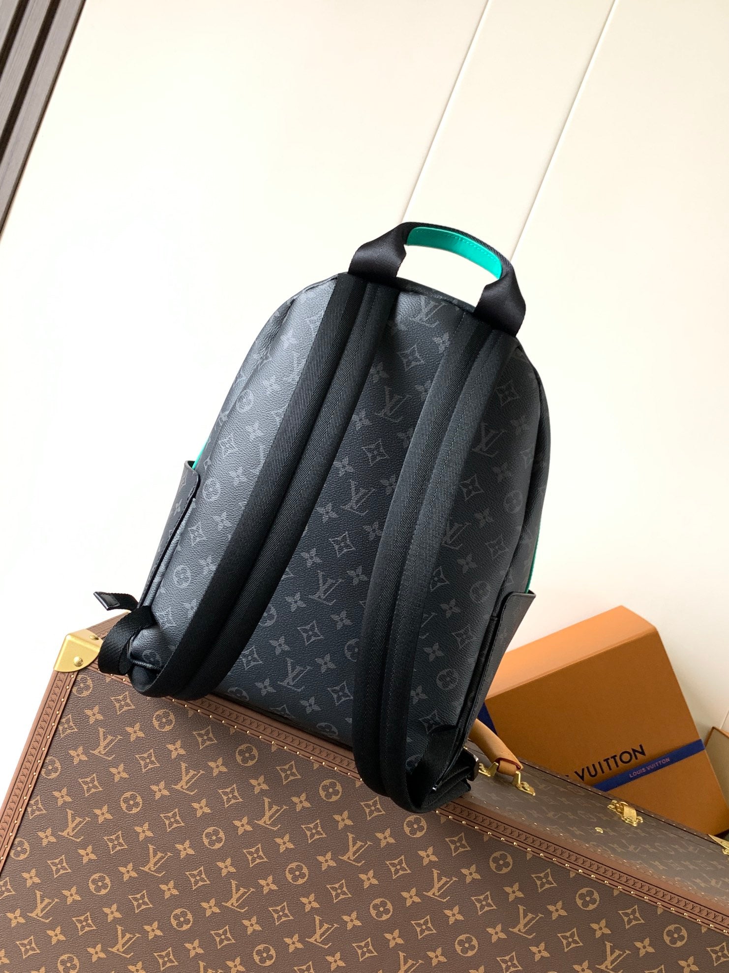 LOUIS VUITTON LV 25S DISCOVERY PM BACKPACK 38 IN BLACK AQUA MONOGRAM ECLIPSE CANVAS AND CALFSKIN
