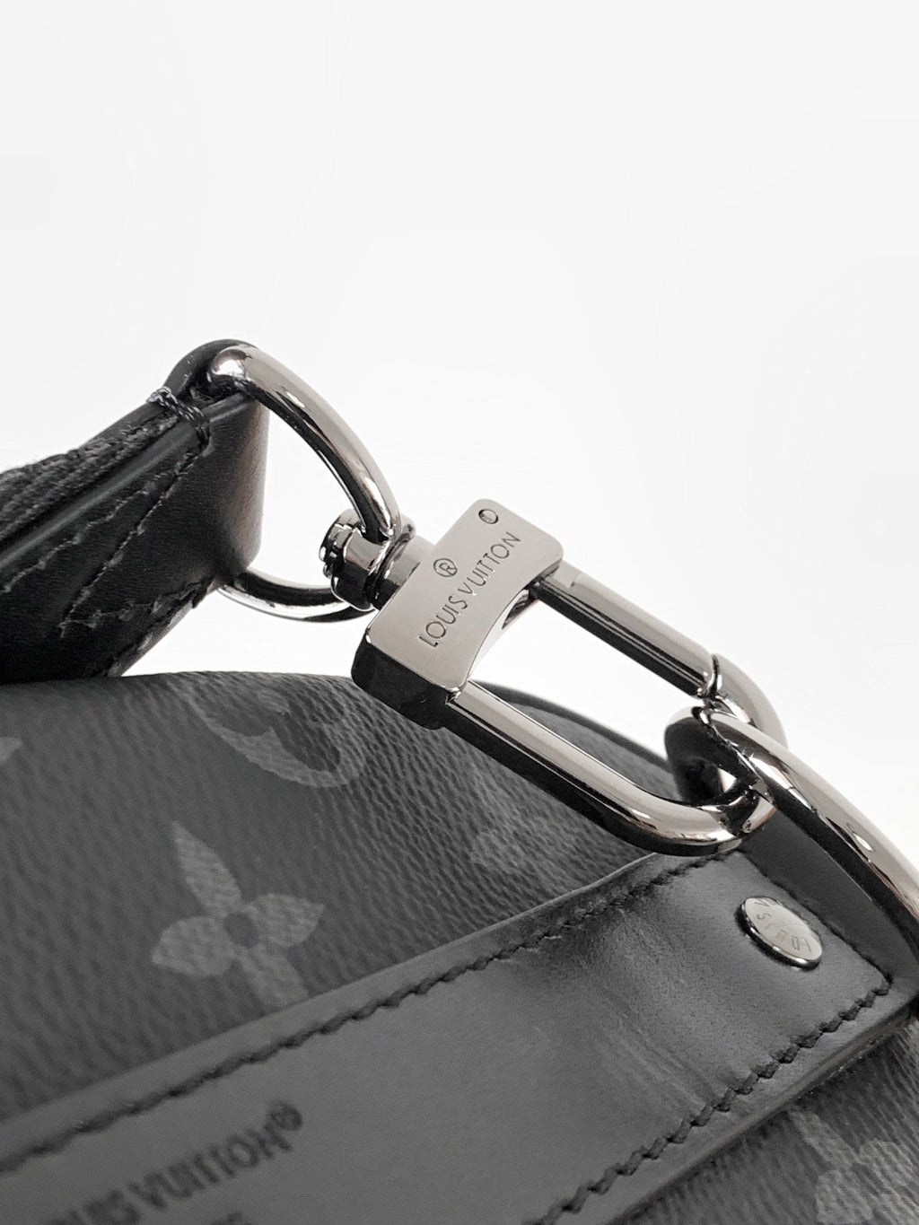 LOUIS VUITTON LV 25S KEEPALL 25 WITH SHOULDER STRAP IN BLACK AQUA COATED MONOGRAM ECLIPSE CANVAS AND CALFSKIN