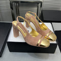 CHANEL slingback rose suede gold metalic lambskin square toe 9.5