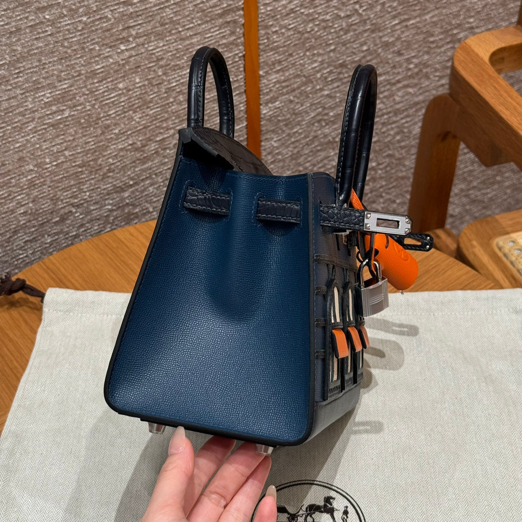 HERMES BIRKIN FAUBOURG TOUCH 20 IN NAVY BLUE CALFSKIN WITH SILVER HARDWARE