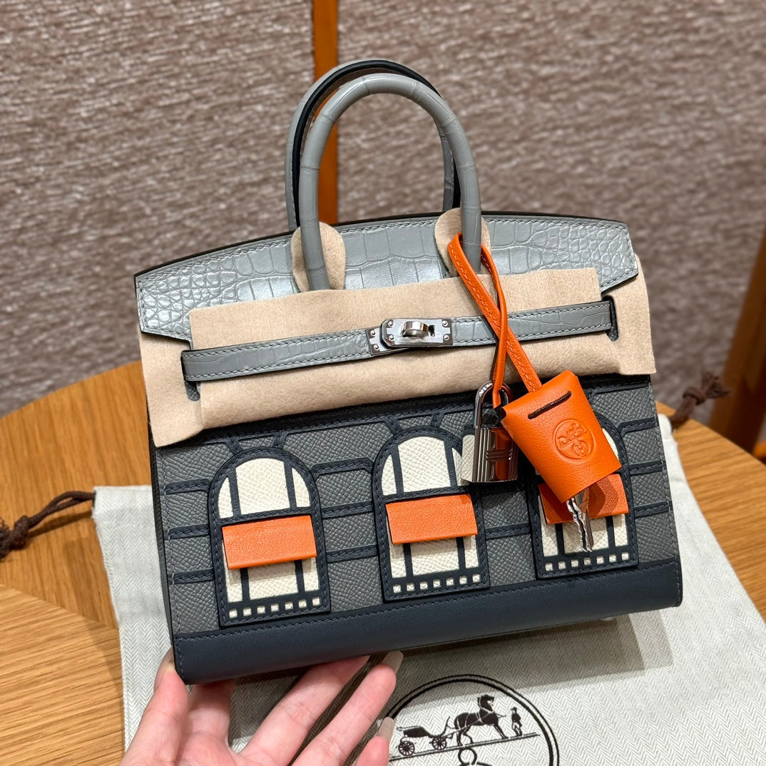 HERMES BIRKIN FAUBOURG TOUCH 20 IN DOVE GRAY CALFSKIN WITH SILVER HARDWARE