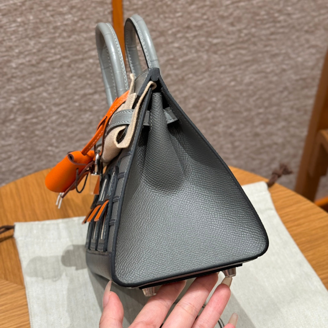 HERMES BIRKIN FAUBOURG TOUCH 20 IN DOVE GRAY CALFSKIN WITH SILVER HARDWARE