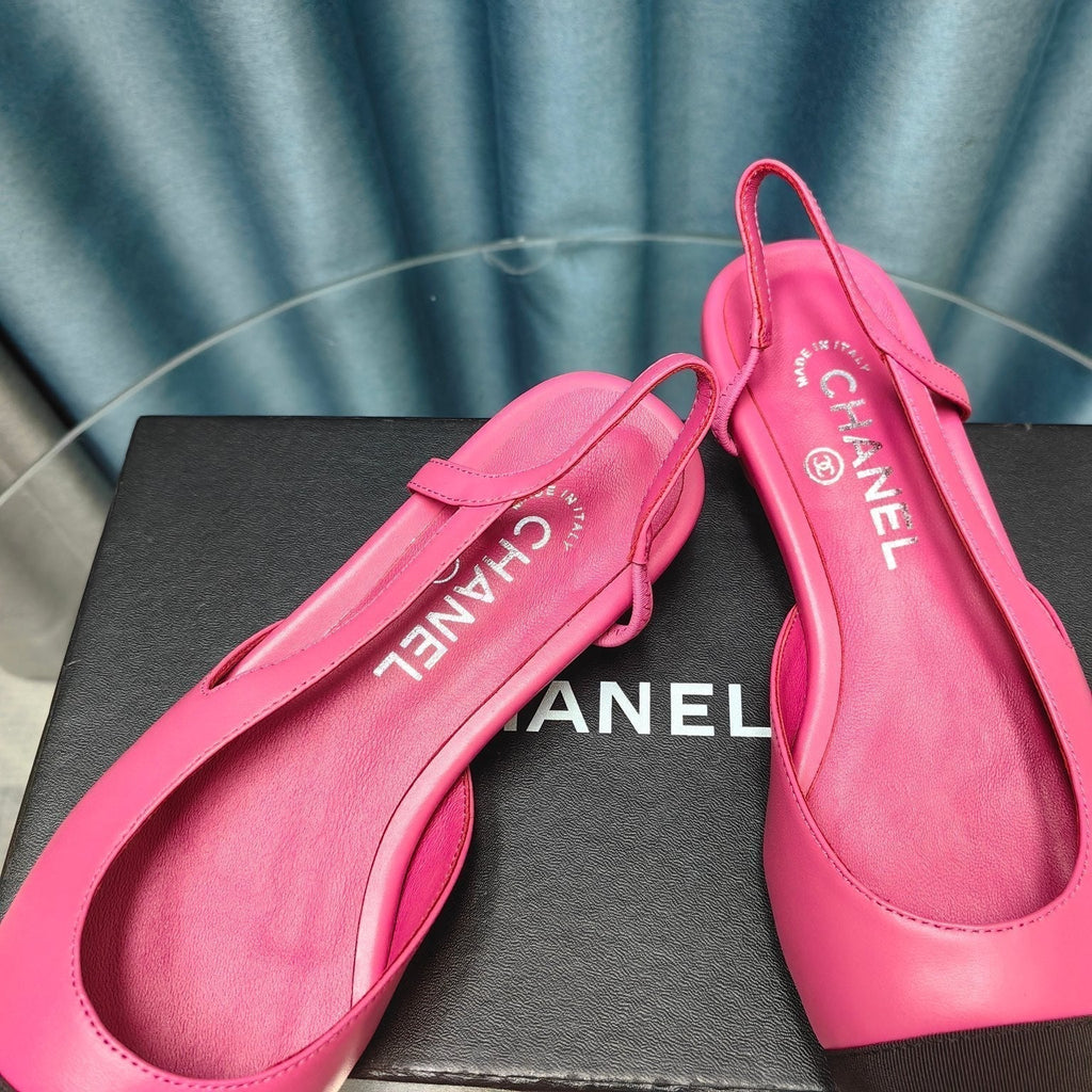 CHANEL SLINGBACKS IN BARBIE PINK MIX BLACK LAMBSKIN