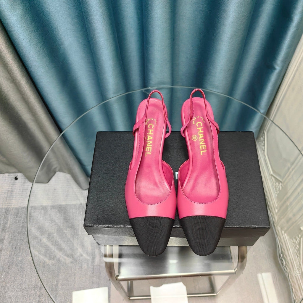 CHANEL HIGH SLINGBACKS IN BARBIE PINK MIX BLACK LAMBSKIN