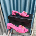 CHANEL MULE SLIDE SANDAL IN BRIGHT PINK LAMBSKIN