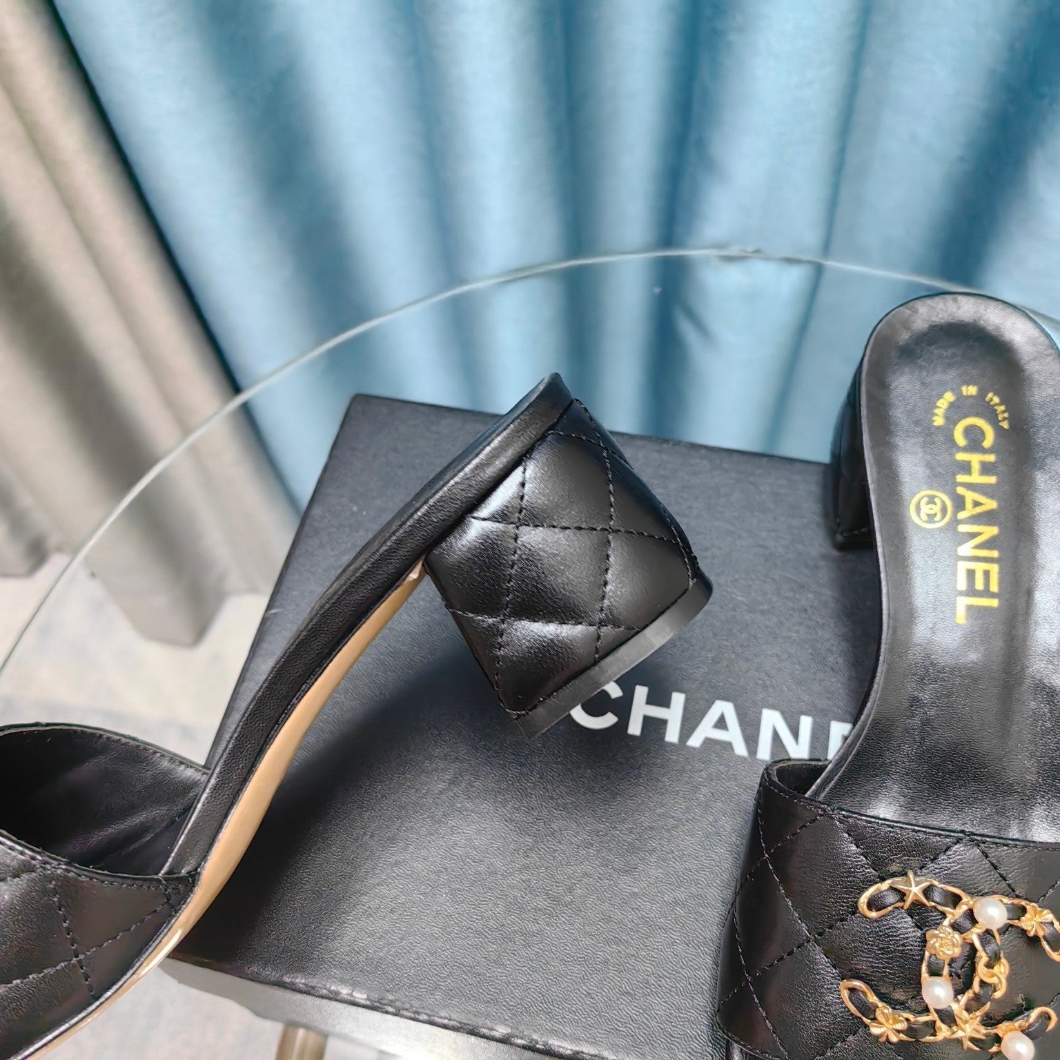 CHANEL MULE SLIDE SANDAL IN BLACK LAMBSKIN