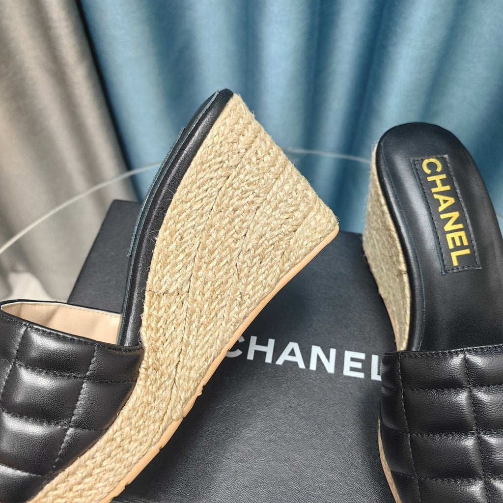 CHANEL WEDGE BLACK SHEEPSKIN
