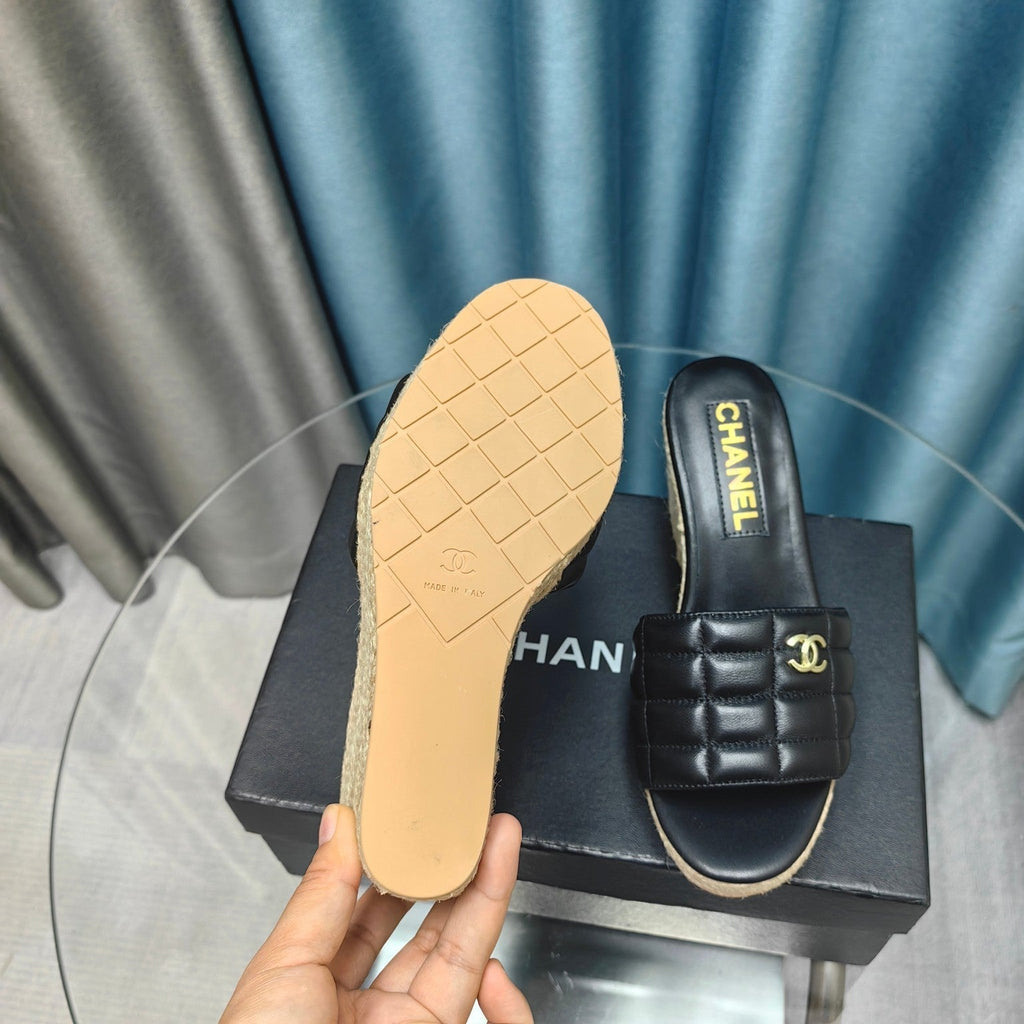 CHANEL WEDGE BLACK SHEEPSKIN