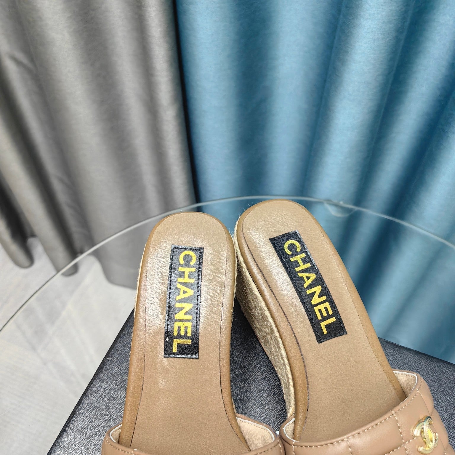 CHANEL WEDGE CAMEL BEIGE SHEEPSKIN