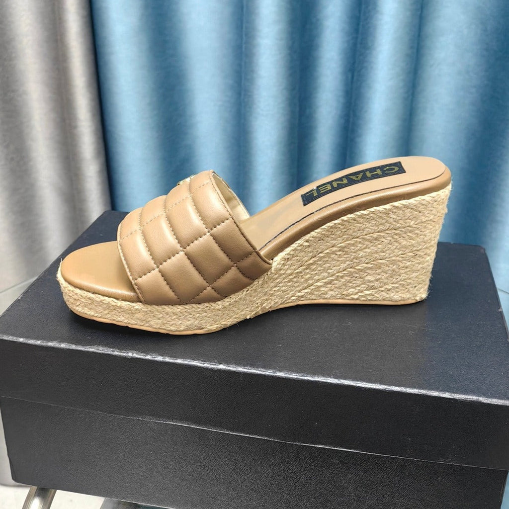 CHANEL WEDGE CAMEL BEIGE SHEEPSKIN