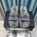 CHANEL THICK-SOLE SLIPPERS GREY SATIN