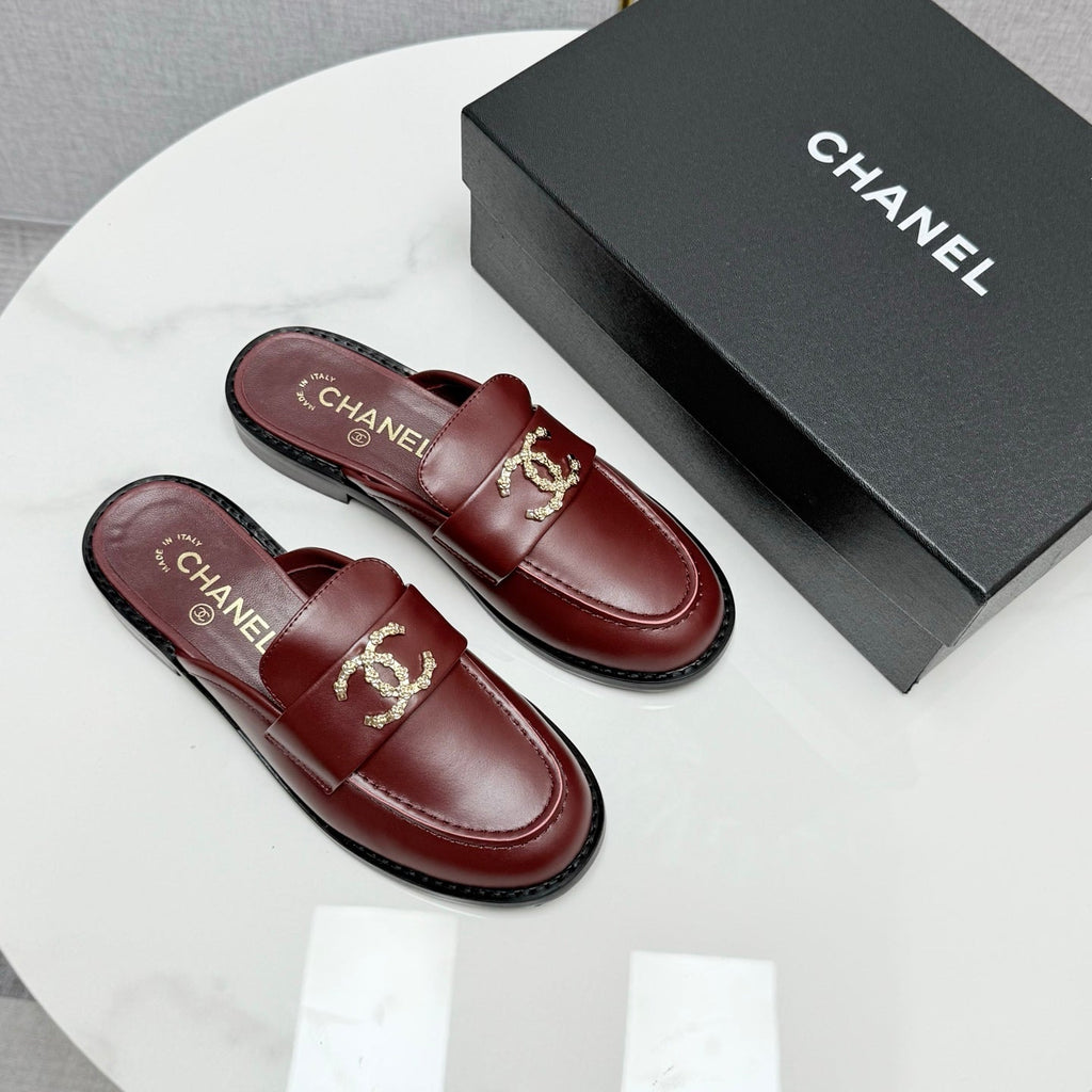 CHANEL FLAT MULE 25S IN DARK RED CALFSKIN STYLE 10