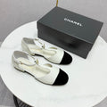 CHANEL MARY JANE 25S IN WHITE LAMBSKIN AND BLACK SUEDE WITH PEARL HEEL