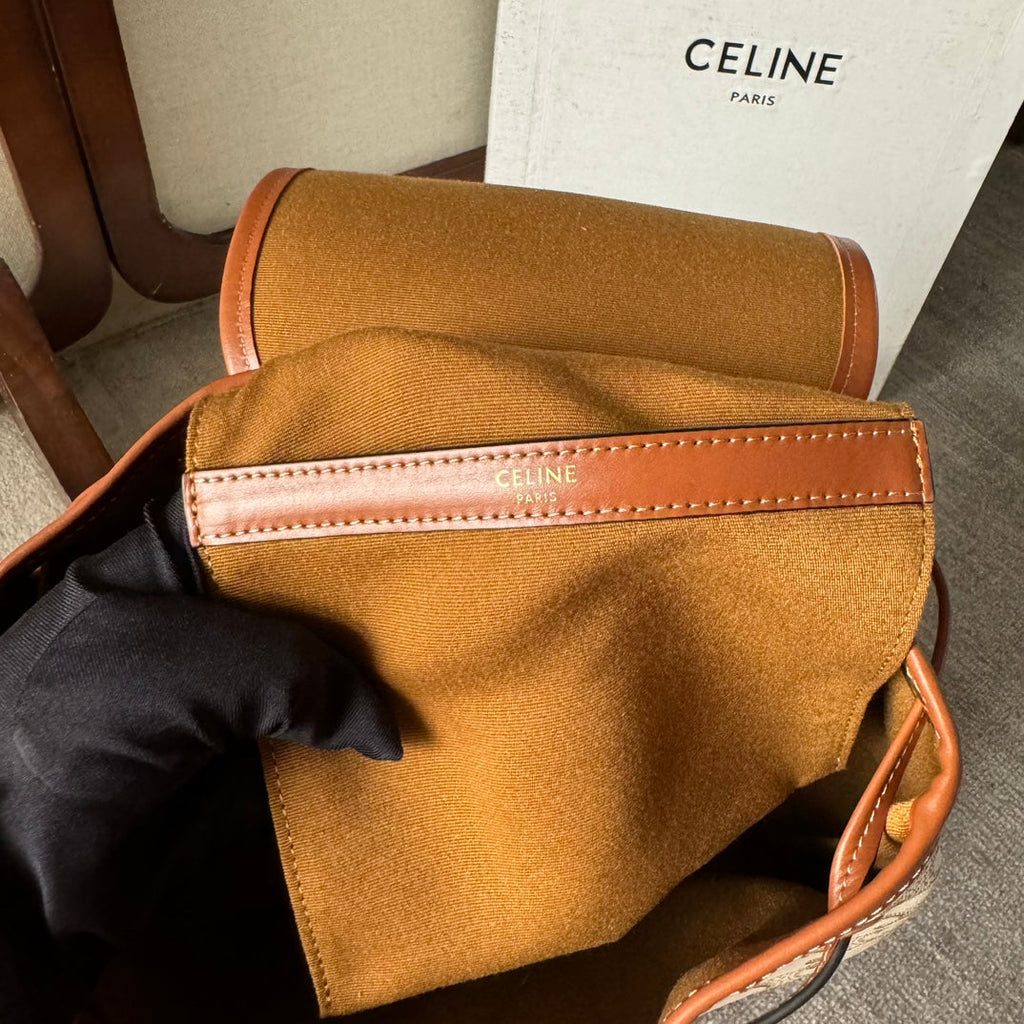 CELINE MEDIUM FOLCO BACKPACK 32 IN WHITE TRIOMPHE CANVAS