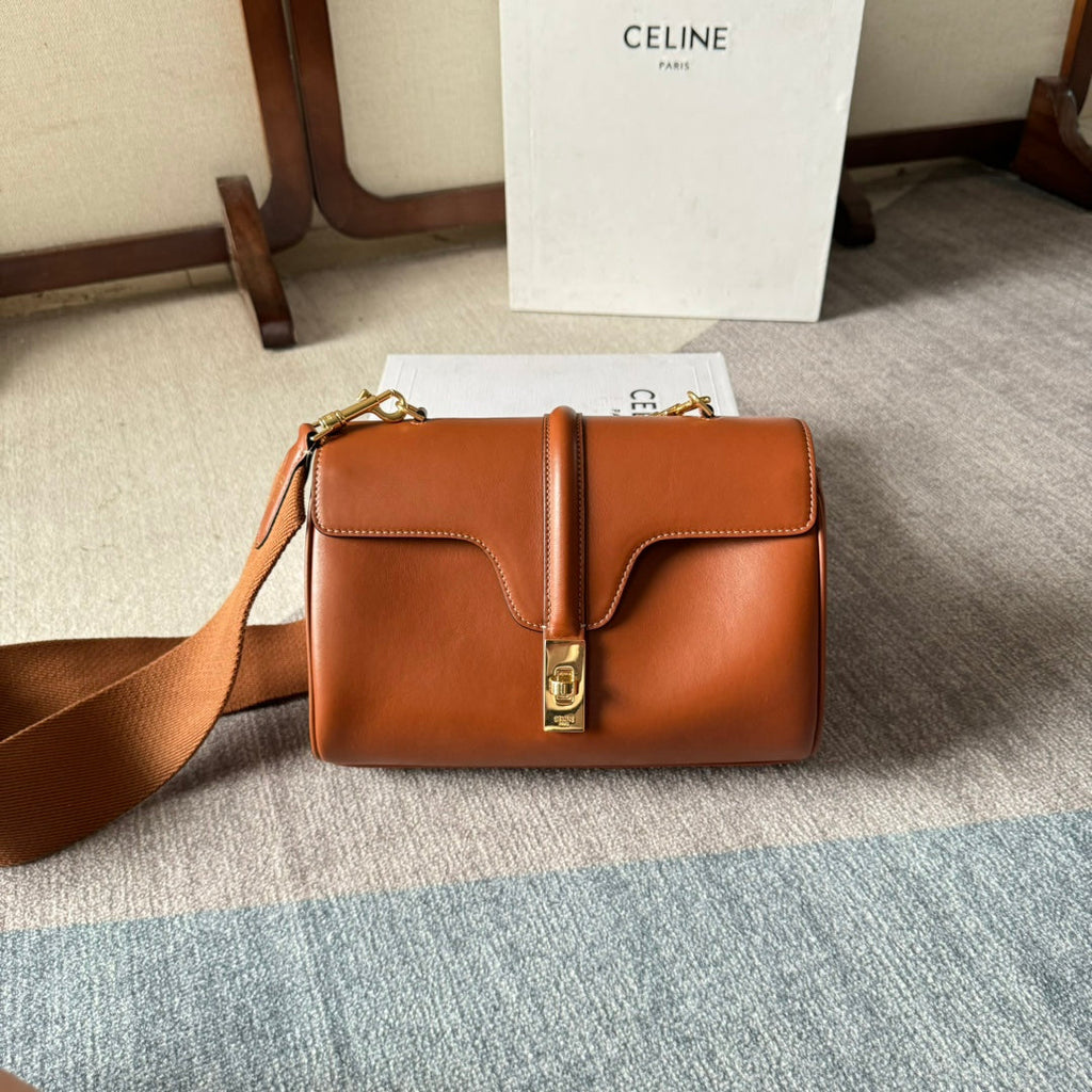 CELINE FLAP SHOULDER BAG 23 IN BRONZE BROWN LAMBSKIN GOLD HARDWARE