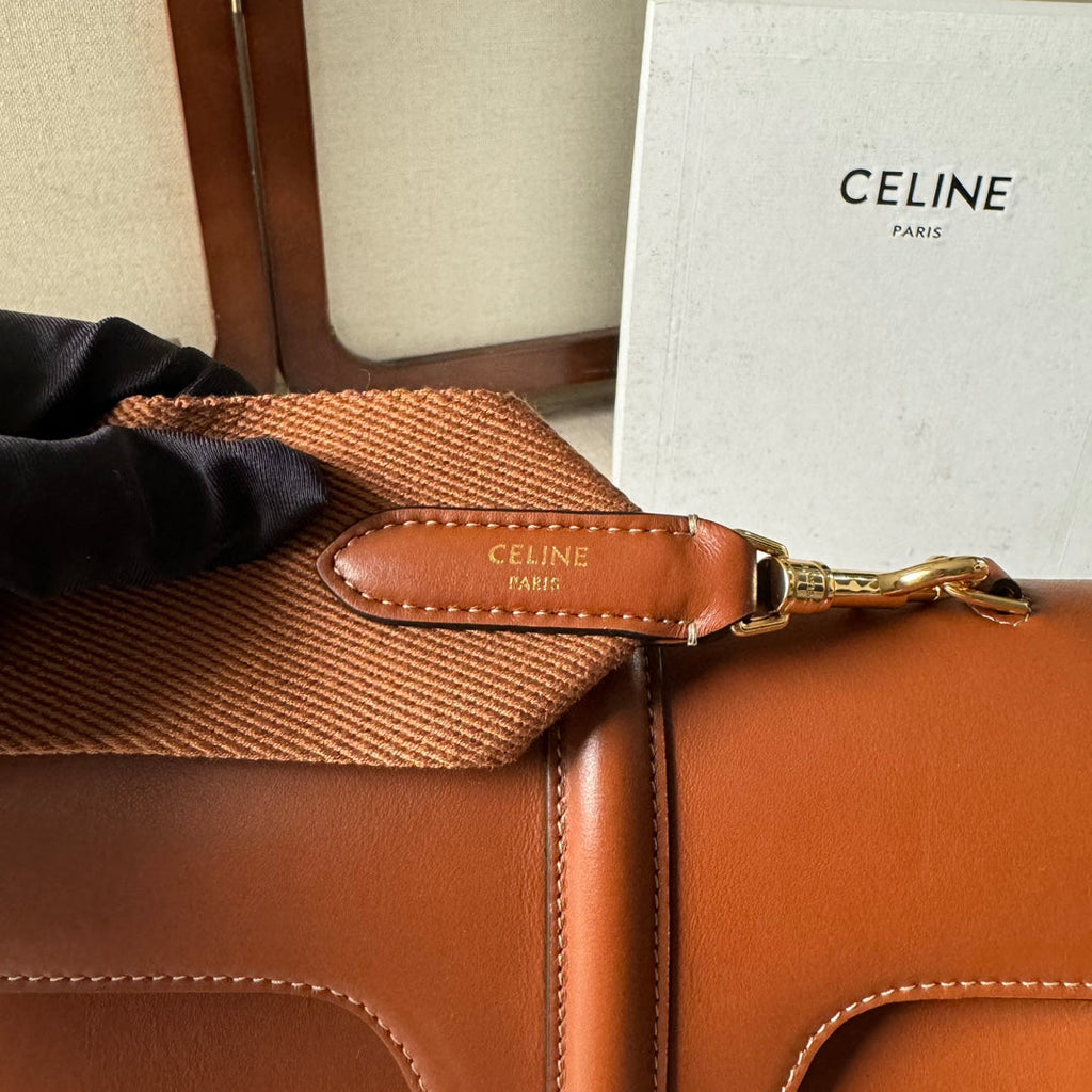 CELINE FLAP SHOULDER BAG 23 IN BRONZE BROWN LAMBSKIN GOLD HARDWARE