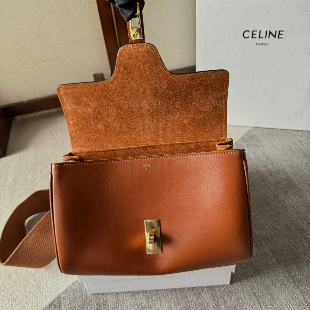 CELINE FLAP SHOULDER BAG 23 IN BRONZE BROWN LAMBSKIN GOLD HARDWARE