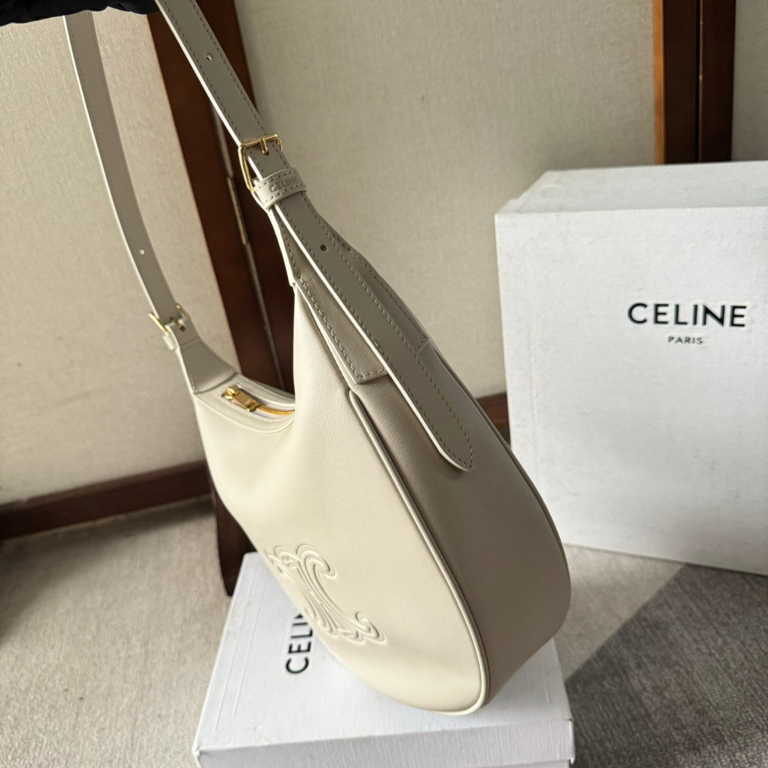 CELINE SMALL HELOÏSE BAG CUIR 22 IN WHITE CALFSKIN EMBOSSED LOGO
