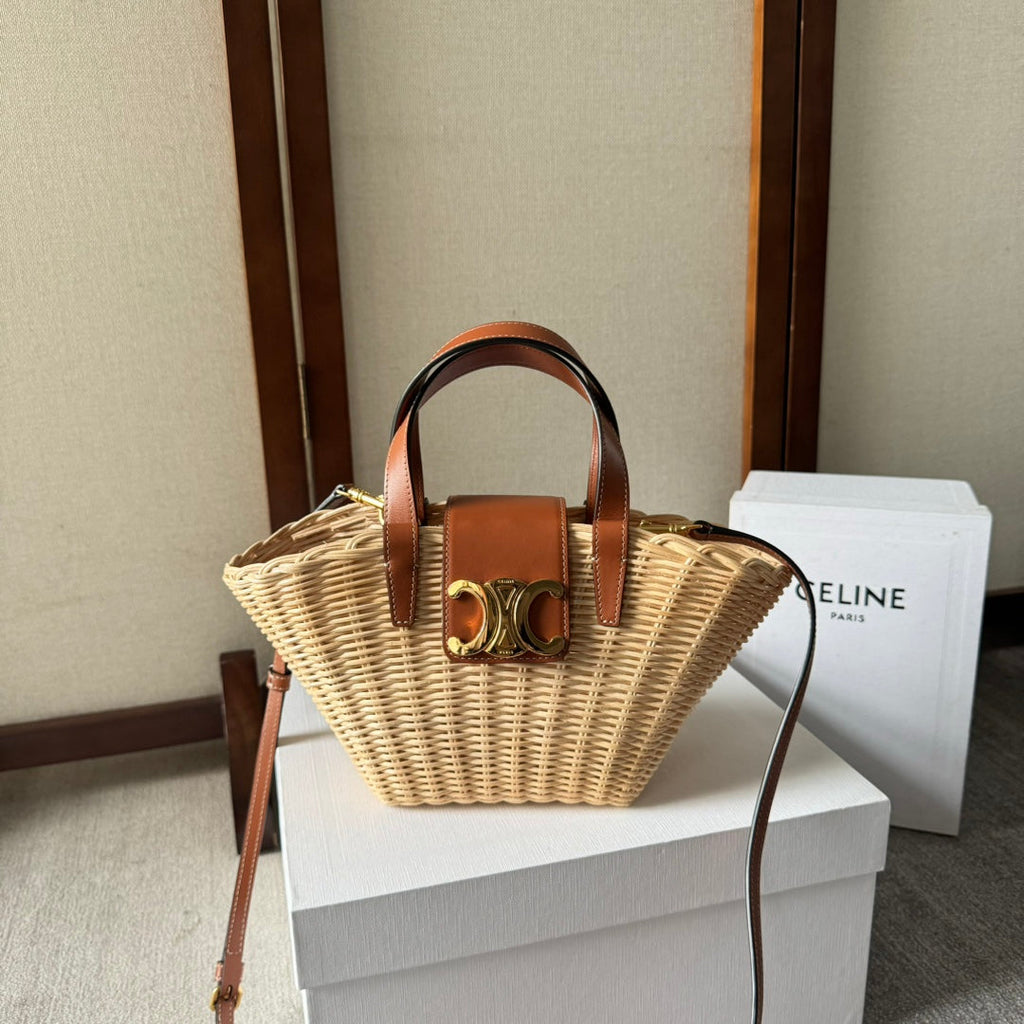 CELINE TEEN COUFFIN 32 IN BEIGE WINKER AND BROWN CALFSKIN TRIM