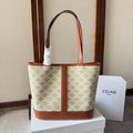 CELINE TRIOMPHE CANVAS 26.5 IN PRINTED CALFSKIN BROWN WHITE