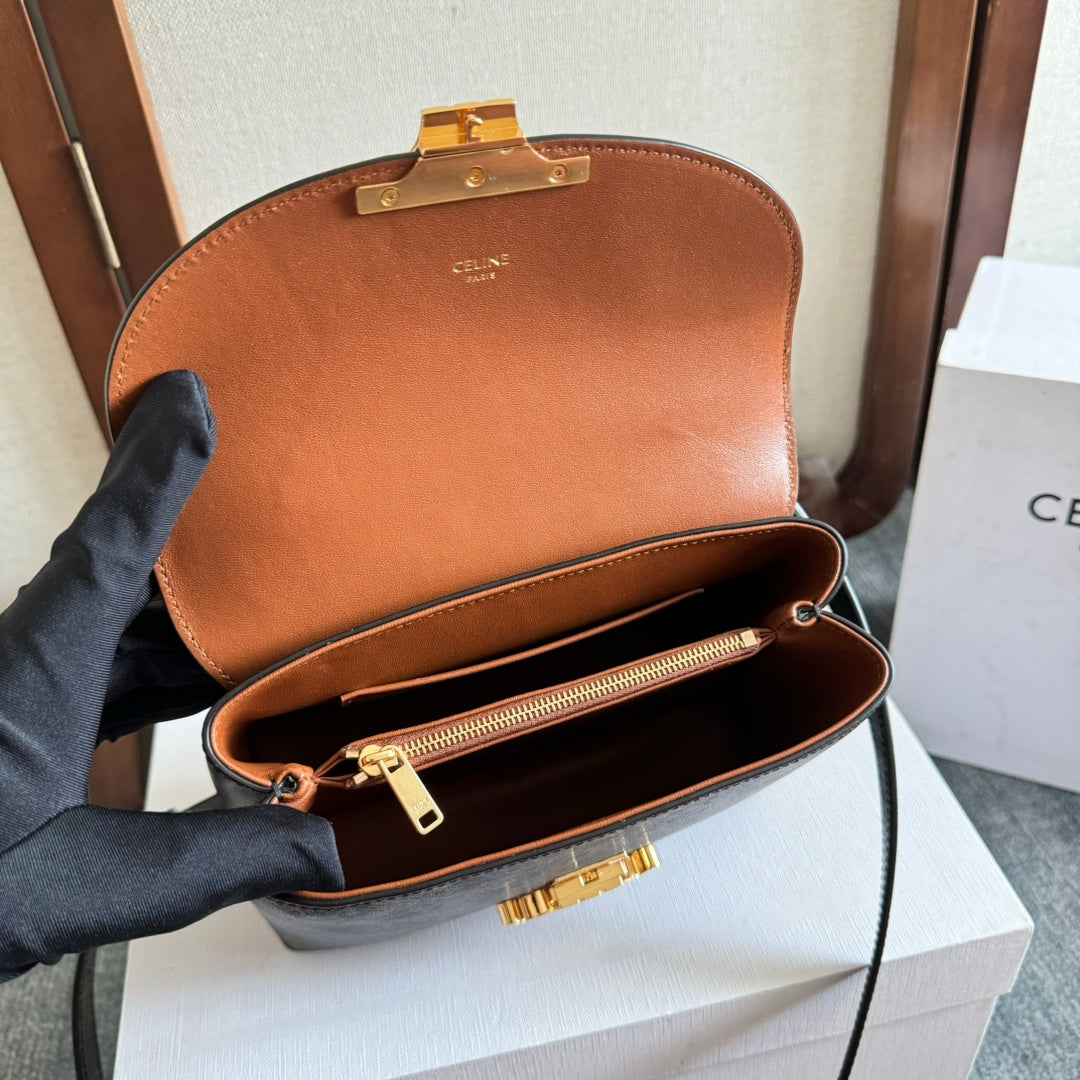 CELINE TEEN NINO BAG 20 IN BLACK TRIOMPHE CANVAS GOLD HARDWARE