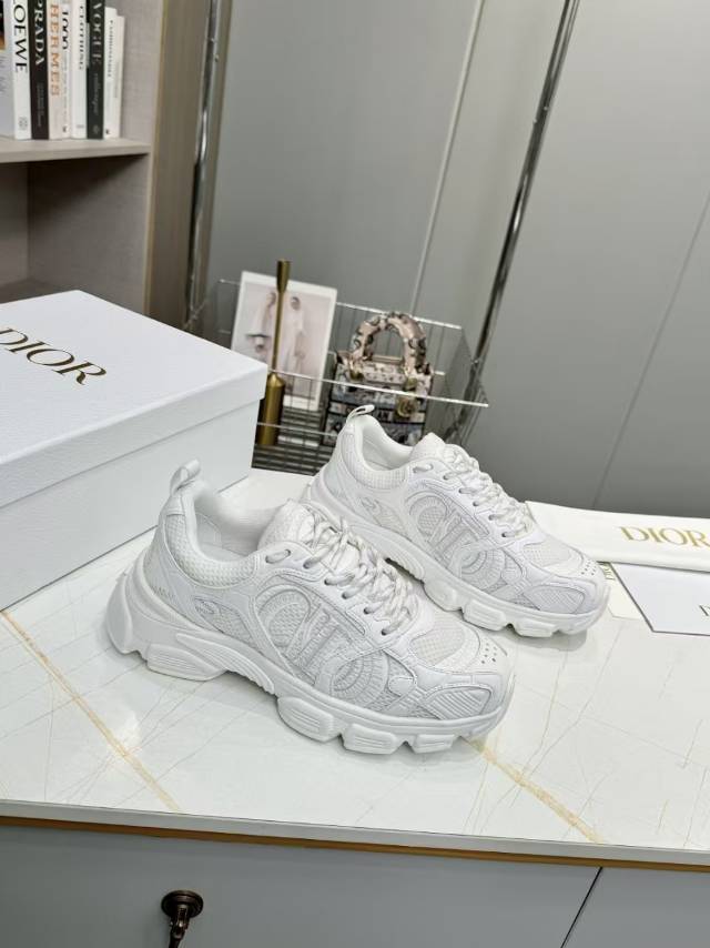 DIOR CD CHORONO SNEAKER IN WHITE MESH