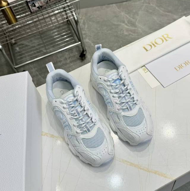 DIOR CD CHORONO SNEAKER IN WHITE AND LIGHT BLUE MESH