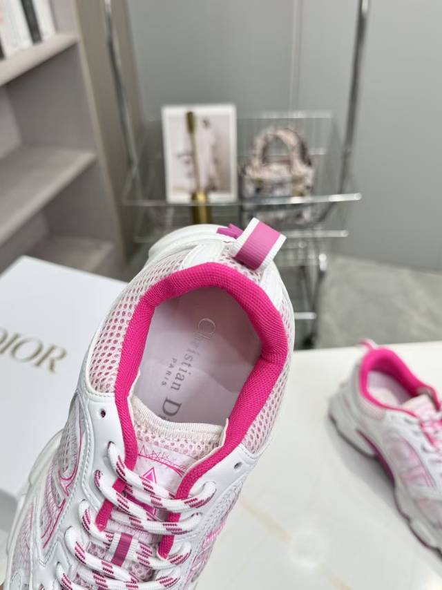 DIOR CD CHORONO SNEAKER IN WHITE AND PINK MESH
