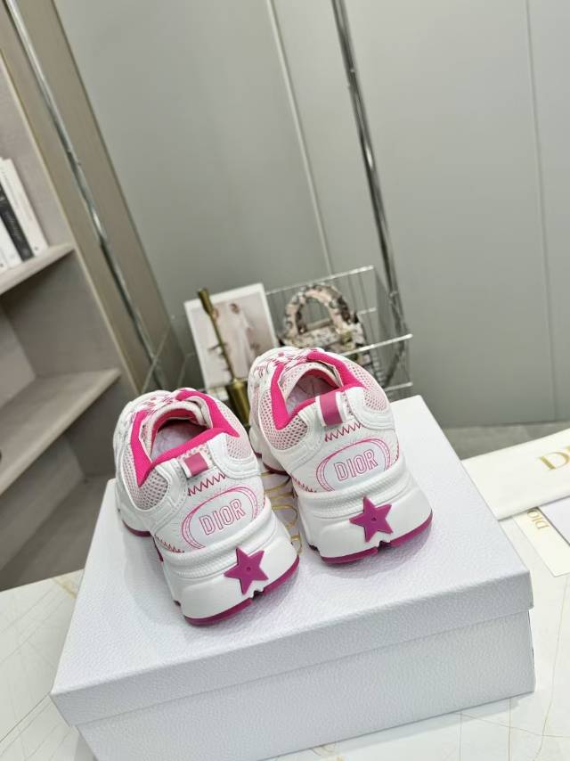DIOR CD CHORONO SNEAKER IN WHITE AND PINK MESH