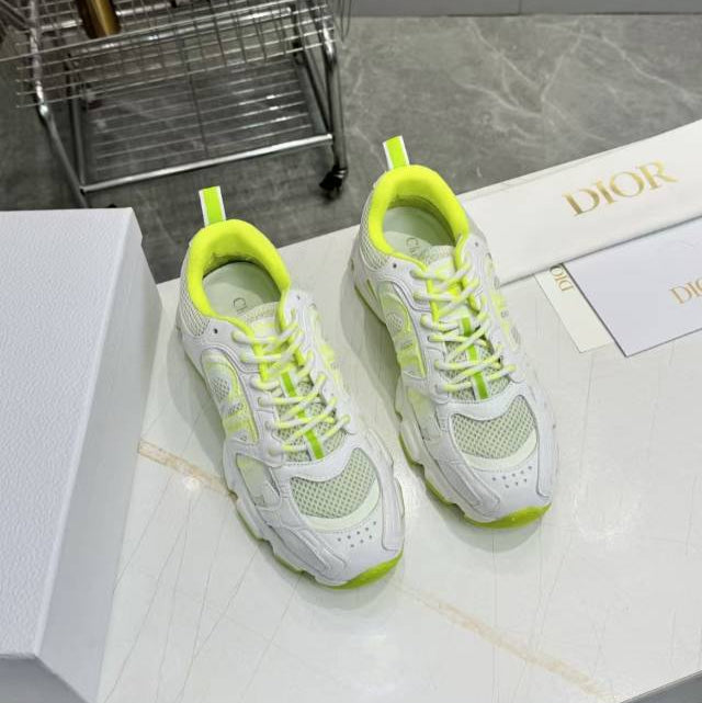 DIOR CD CHORONO SNEAKER IN WHITE AND LIGHT GREEN MESH