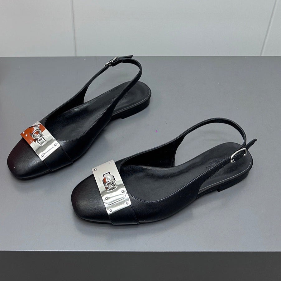 HERMES INNOCENTE SLINGBACK IN BLACK CALFSKIN