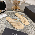 CHANEL Double  Flip  Flop Thongs Beige Cream Sheepskin