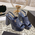 CHANEL sandals blue patent crumpled lambskin