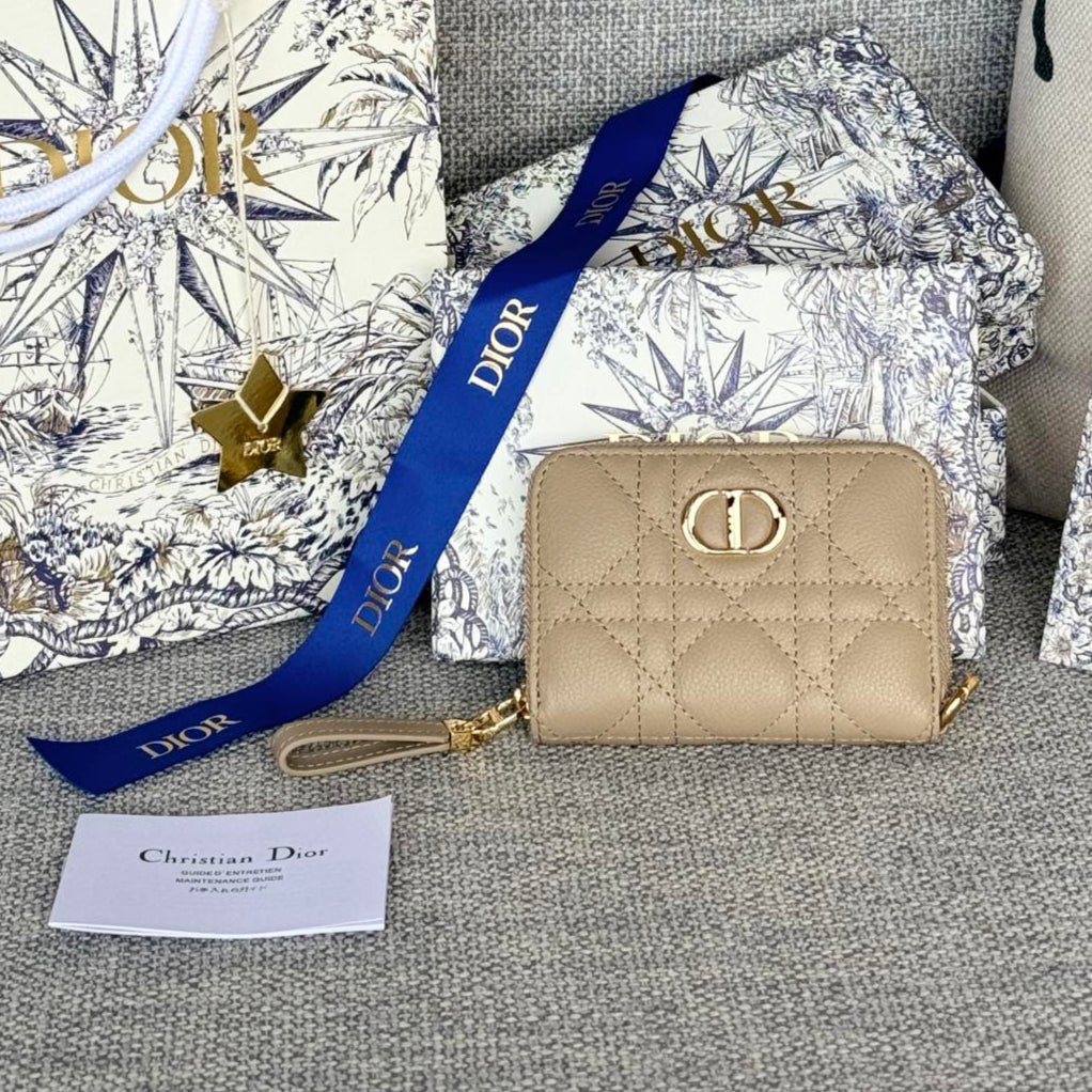 DIOR CARO SCARLET WALLET 11 IN BEIGE MACROCANNAGE CALFSKIN