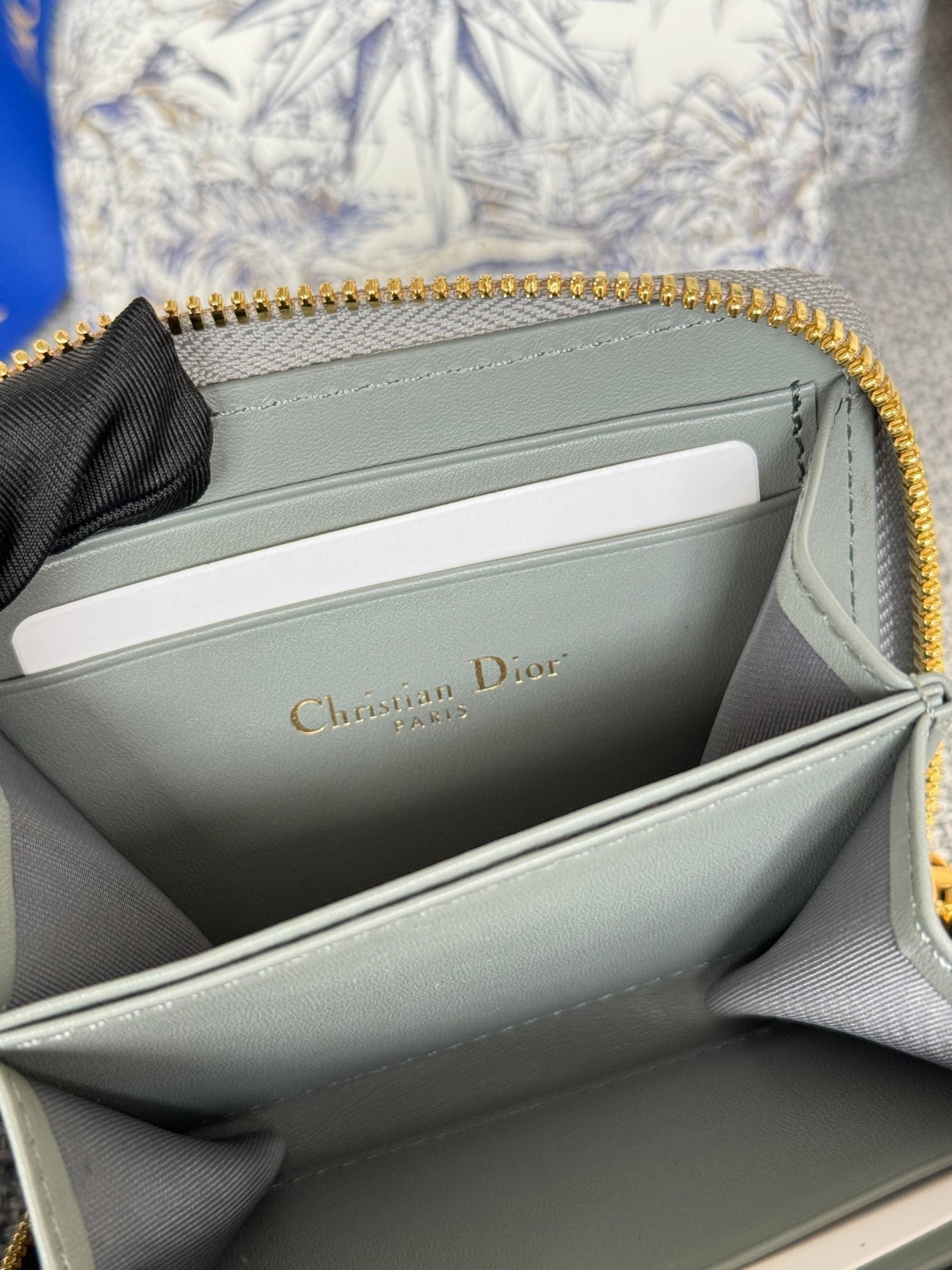 DIOR MONTAIGNE VOYAGEUR COIN PURSE 12 IN GREY MONOGRAM OBLIQUE JACQUARD
