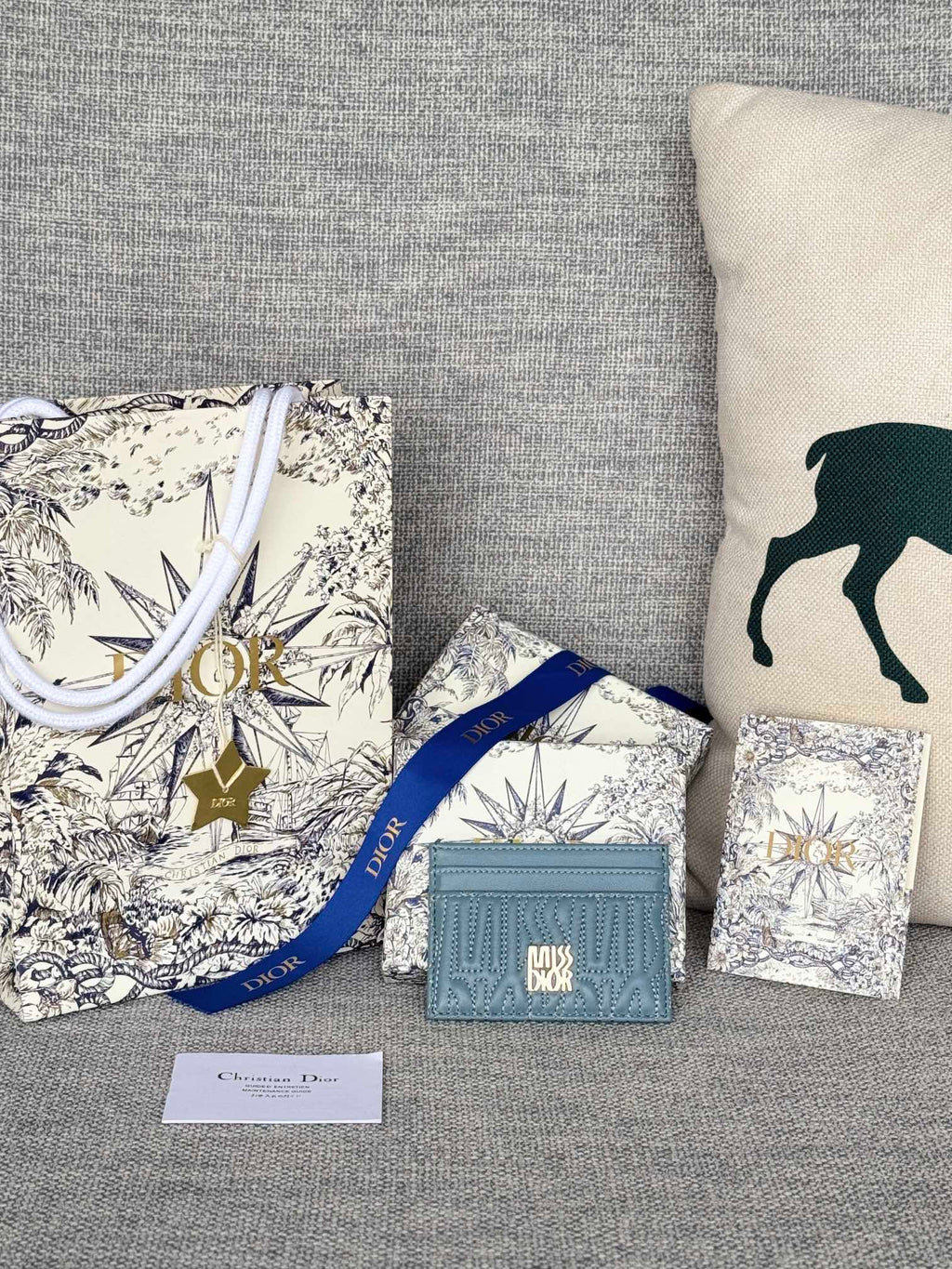 DIOR FREESIA CARD HOLDER 10 IN BABY BLUE QUILTED ALLOVER CALFSKIN