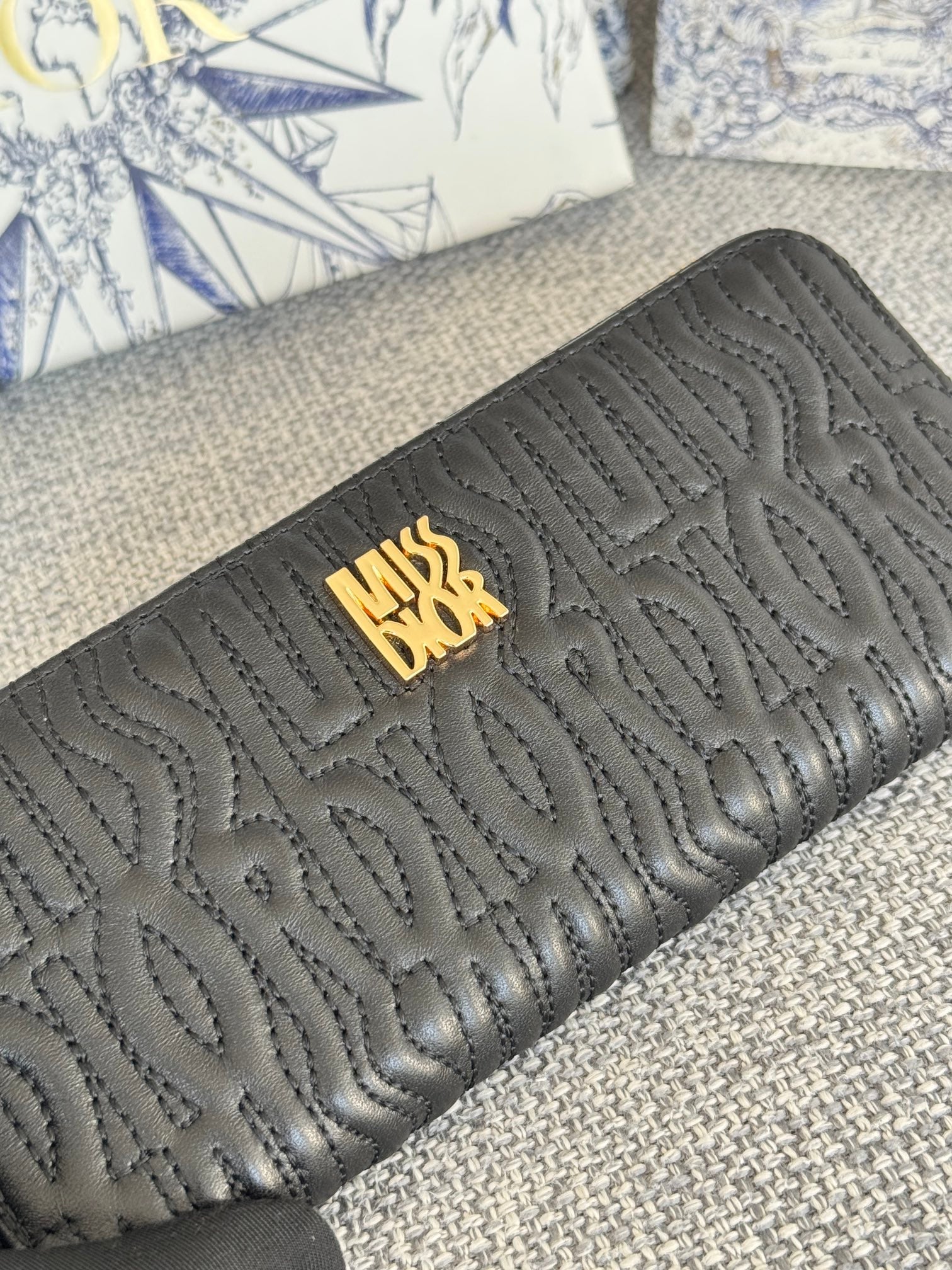 DIOR VERTICAL LONG ZIP WALLET 20 IN BLACK QUILTED ALLOVER CALFSKIN