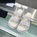 CHANEL Stripes Casual  Flat Sandals Gray White