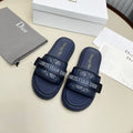 DIOR PLATFORM SLIDES 25S 50MM IN NAVY BLUE CALFSKIN AND ELECTRIC FABRIC