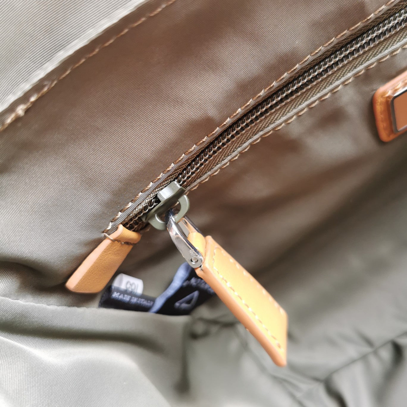 PRADA MESSENGER BAG 20 IN KHAKI GREEN RE-NYLON AND BROWN CALFSKIN TRIM