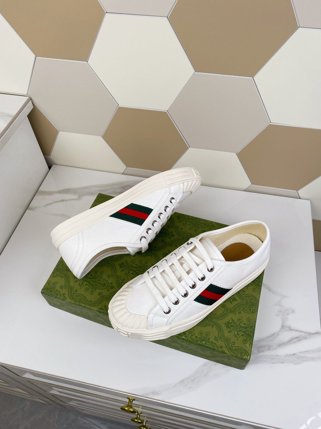 GUCCI JULIO SNEAKER WITH WEB WHITE CANVAS