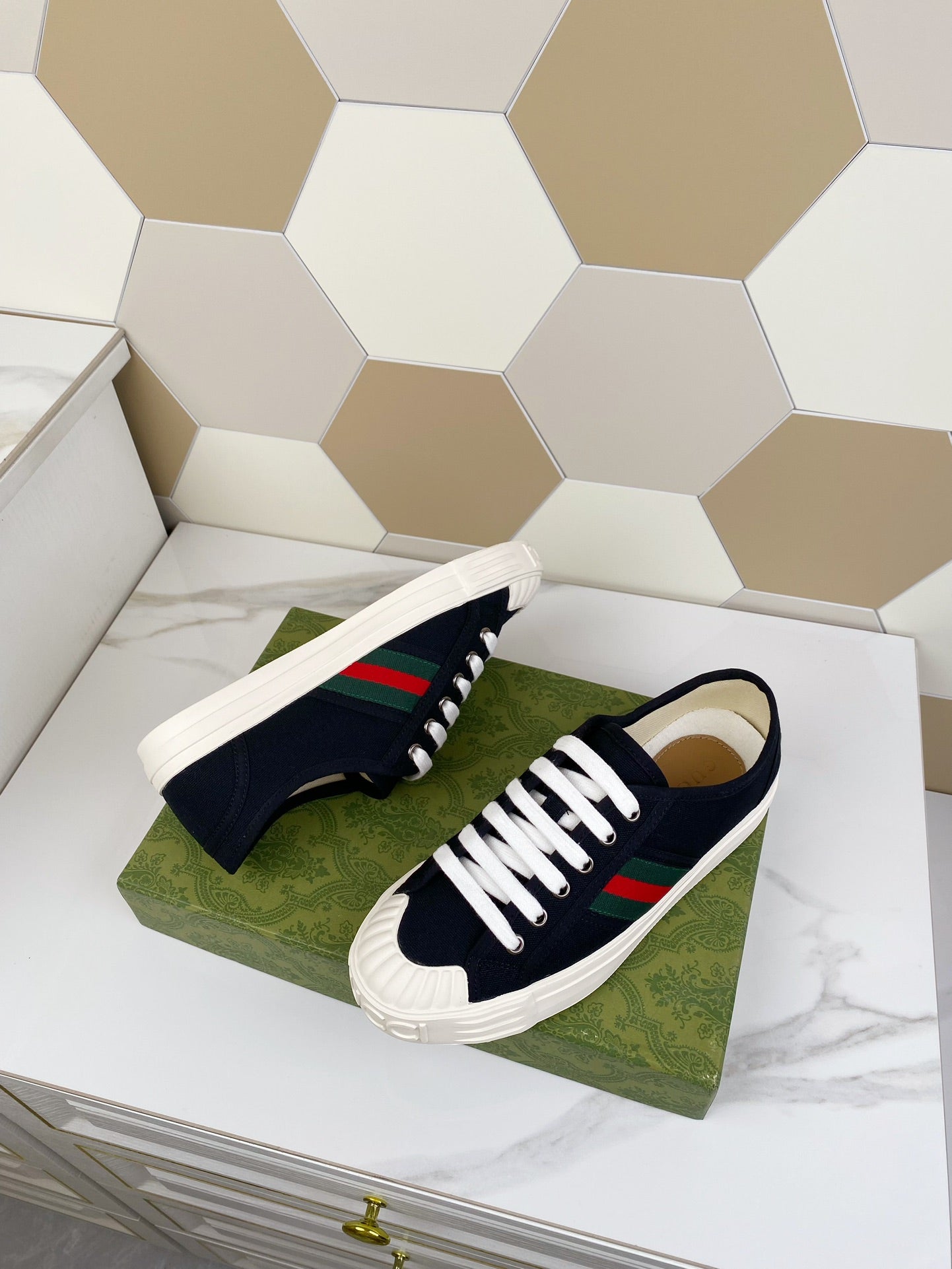 GUCCI JULIO SNEAKER WITH WEB BLACK CANVAS