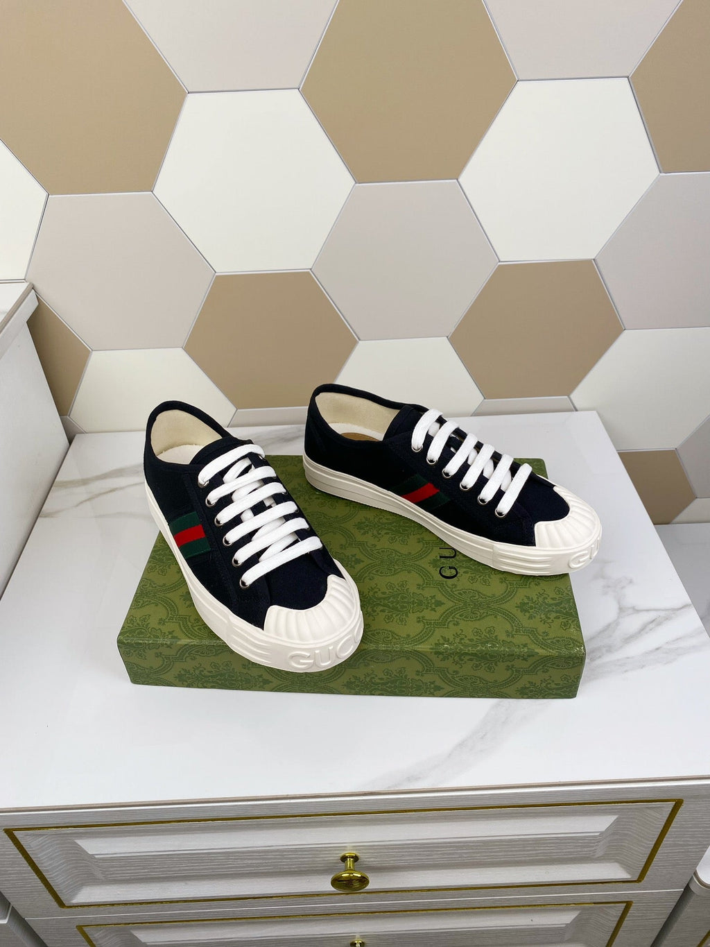 GUCCI JULIO SNEAKER WITH WEB BLACK CANVAS