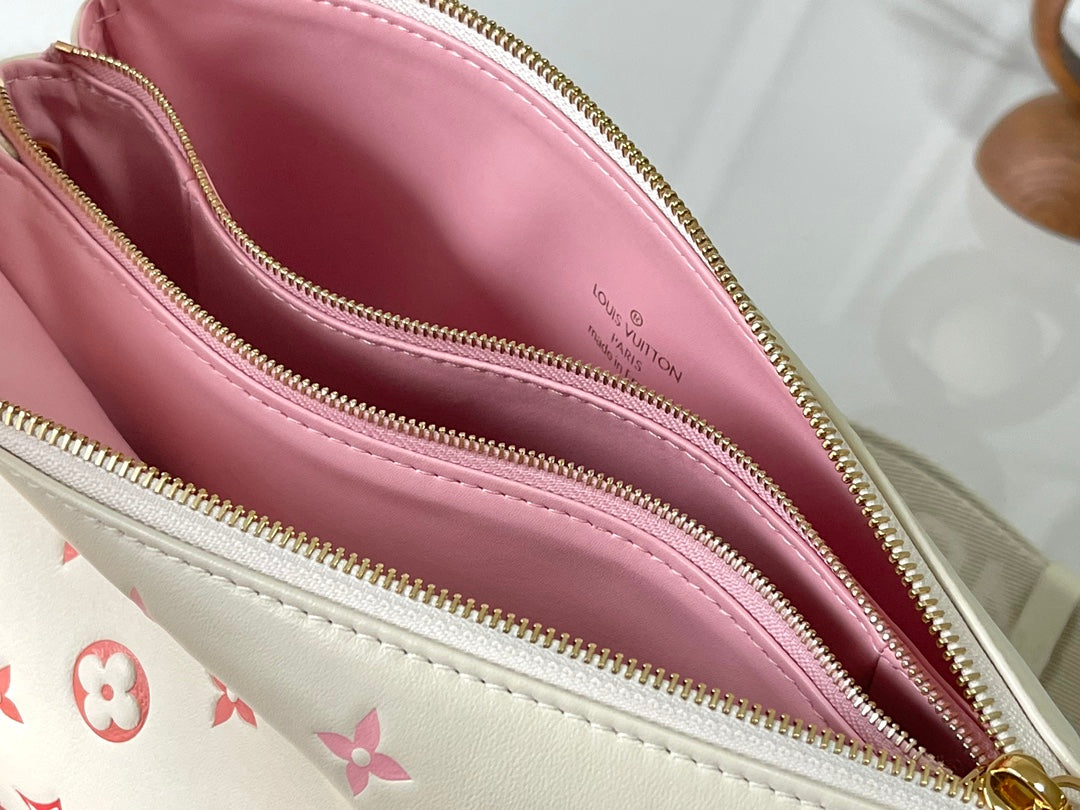 LOUIS VUITTON COUSSIN PM 26 IN CREAM RED MONOGRAM EMBOSSED LAMBSKIN GOLD HARDWARE
