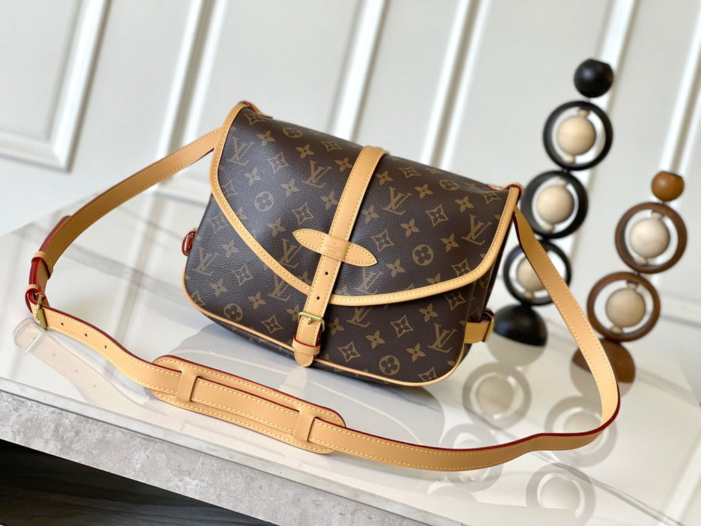 LOUIS VUITTON SAUMUR BB 28 IN BROWN MONOGRAM CANVAS AND LEATHER TRIM GOLD HARDWARE