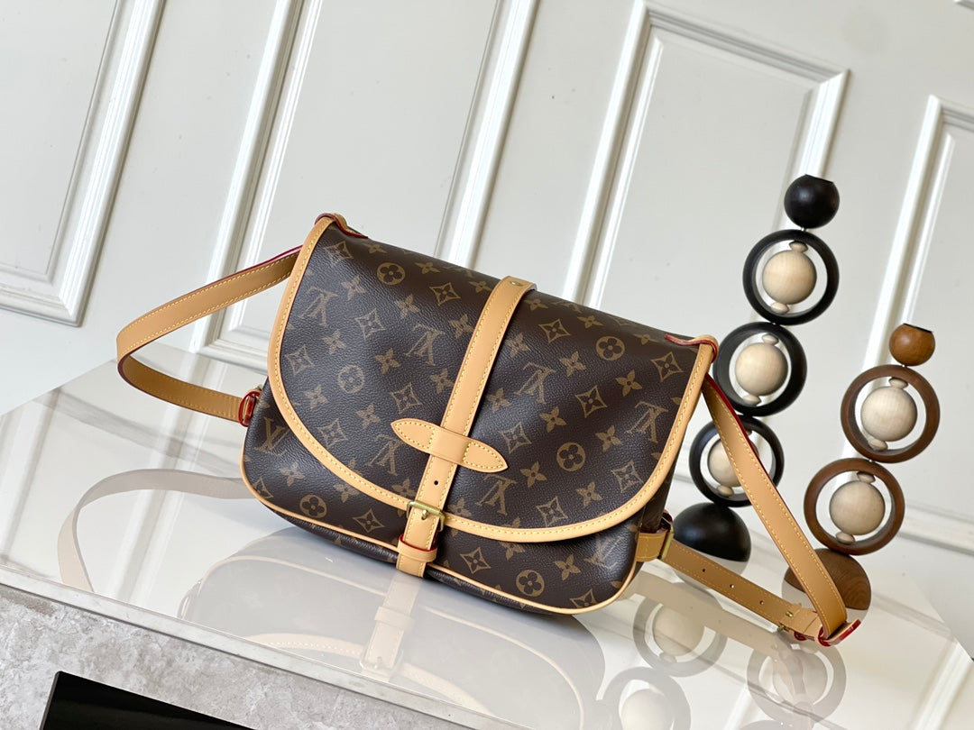 LOUIS VUITTON SAUMUR BB 35 IN BROWN MONOGRAM CANVAS AND LEATHER TRIM GOLD HARDWARE