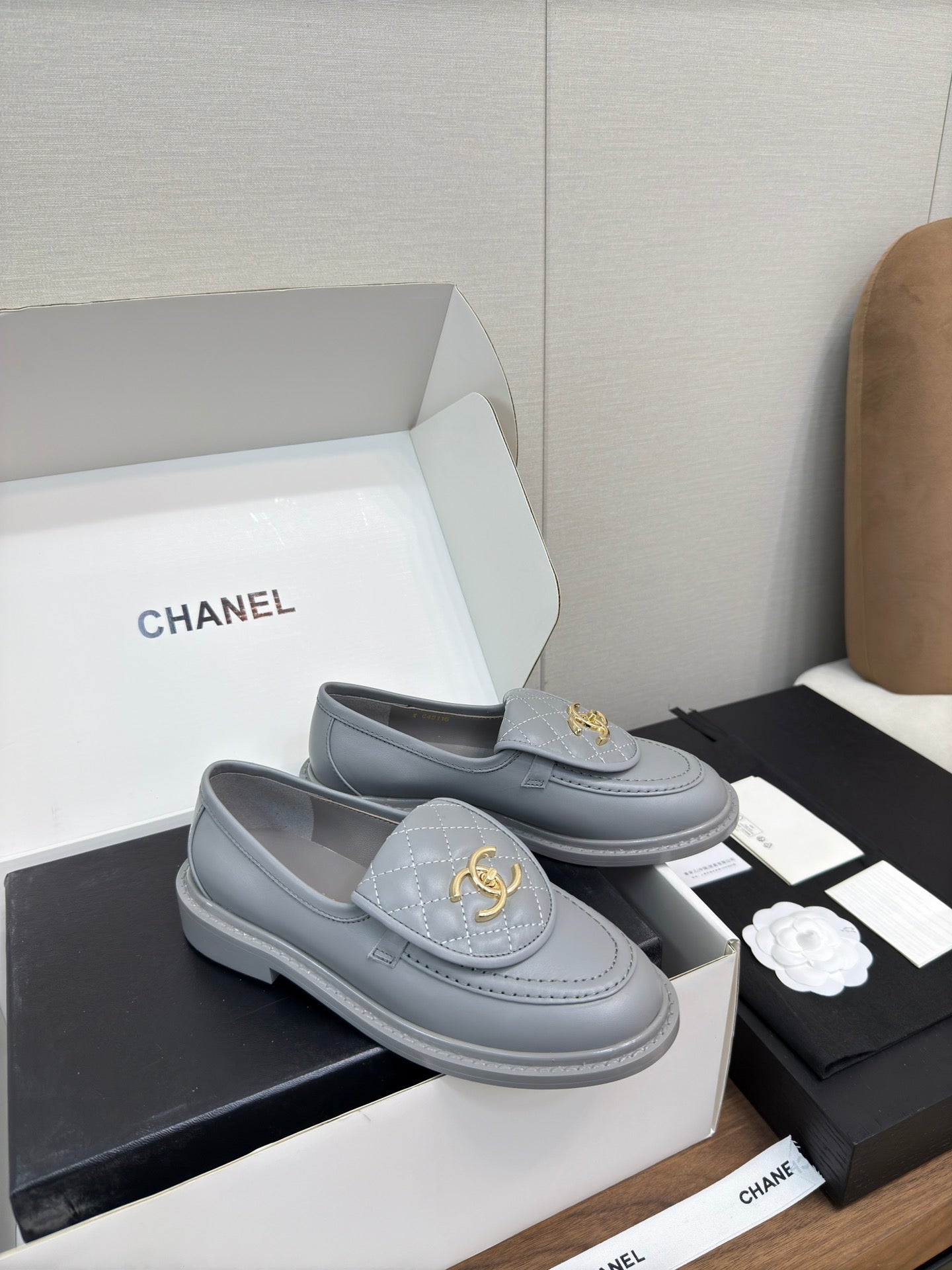 CHANEL MOASIN 2.5 CM IN ASH GRAY PREMIUM LAMBSKIN