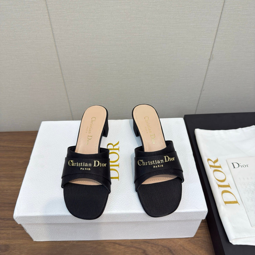DIOR HIGH HEEL 25S 45 MM IN BLACK LAMBSKIN AND FABRIC WITH GOLD HARDWARE