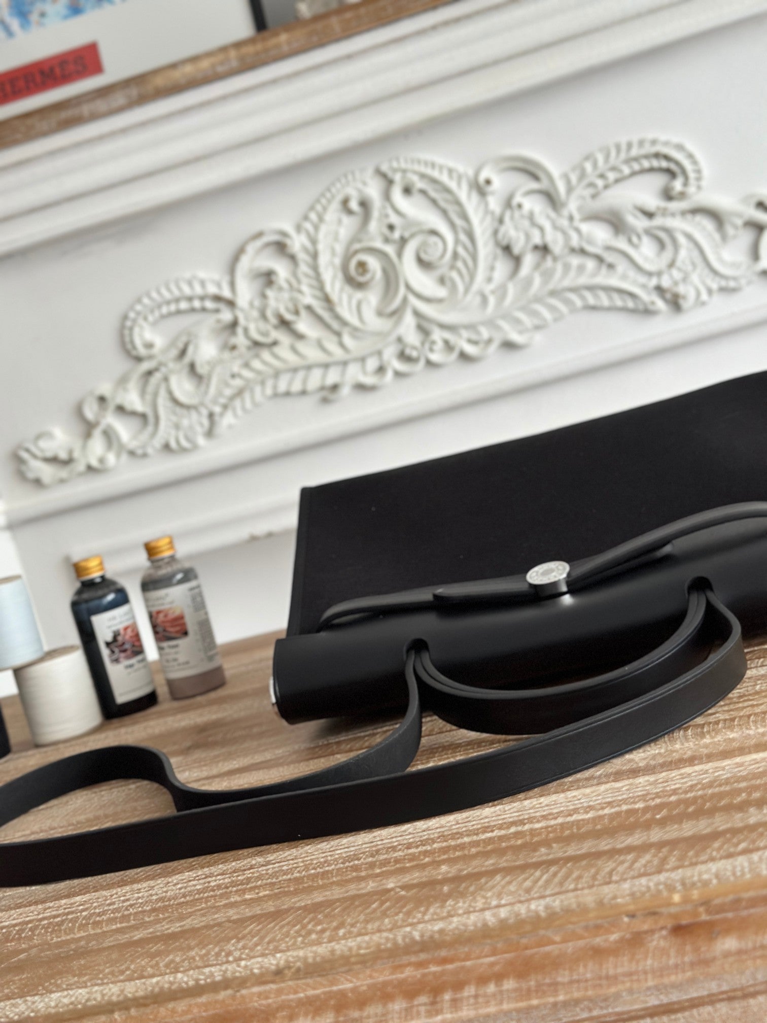 HERMES ZIP CABINE 31 BAG IN BLACK CANVAS AND CALFSKIN