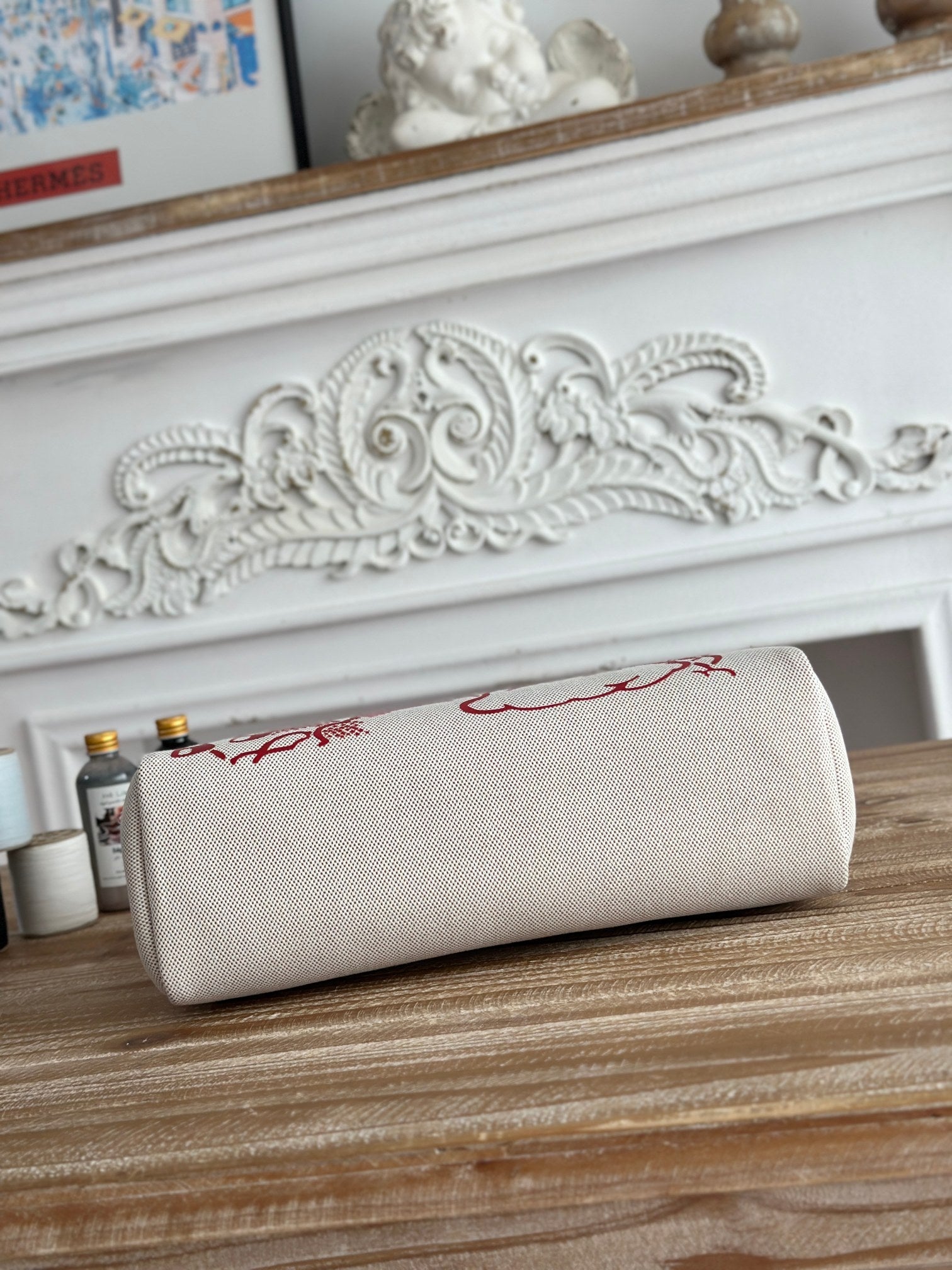 HERMES HERBAG ZIP 31 RETOURNE PEGASE POP BAG IN OFF-WHITE MIX RED CANVAS AND HUNTER COWHIDE